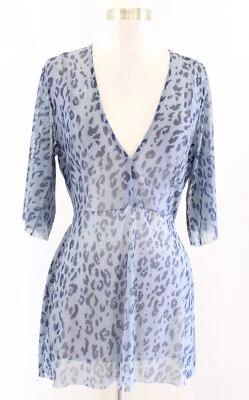 NWT Vix Paula Hermanny Malia Blue Leopard Mesh Short Caftan Coverup Swim Cover S - Image 1 of 4