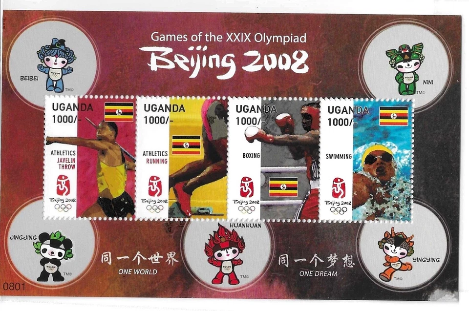 Uganda #SG2547-SG2550 MNH M/S 2008 Beijing Javelin Boxeo Bandera Natación [1891] Foto 1 de 1