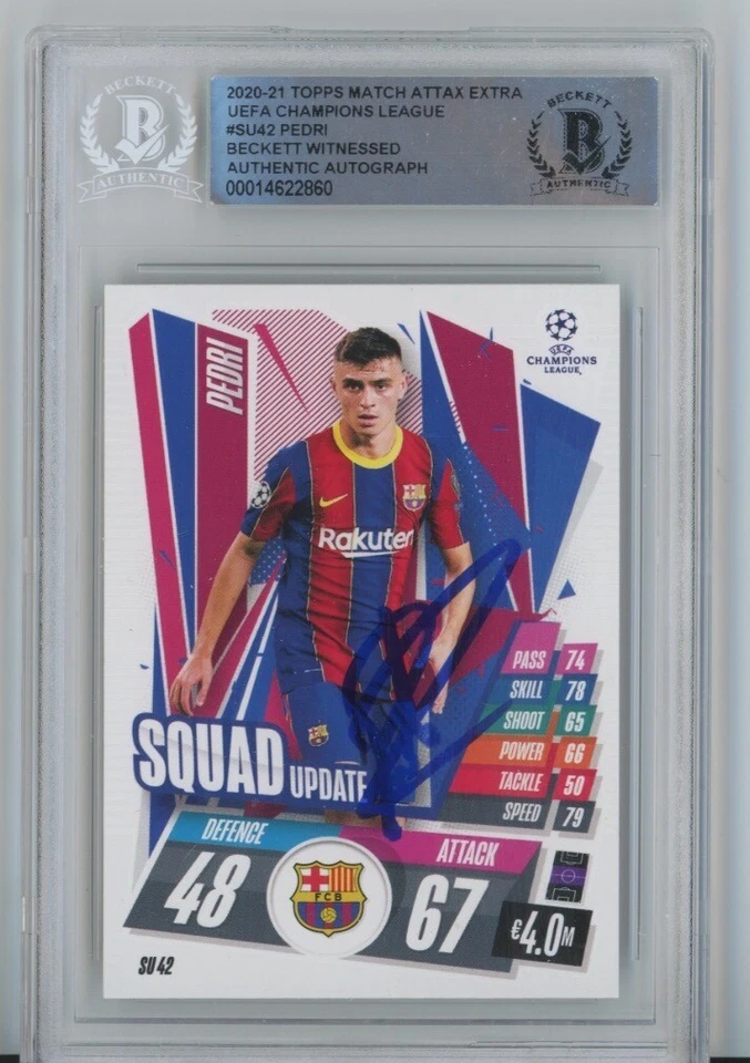 2020-21 Pedri Signed Topps Match Attax #SU42 Rookie Auto BAS Beckett Witness - Image 1 of 1