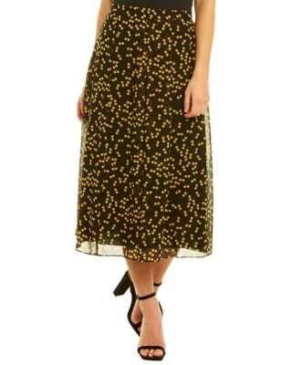 Falda Anne Klein Negra Línea A Amarilla Lunares Plisada Midi Talla 4 NUEVA NUEVA CON ETIQUETAS A12 Foto 1 de 2