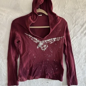 VTG Y2k 90s Chocolate Pudding Top Small Ribbed Hoodie Burgundy Eagle Made in USA - Picture 1 of 6