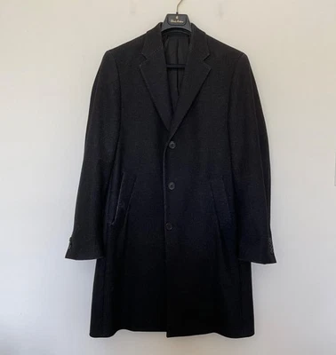 Abrigo John Varvatos Star EE. UU. Mezcla de Lana Guisante Para Hombres 40 Negro Gris Premium A Medida Foto 1 de 4