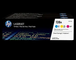 HP INK 128A 3-pack Cyan/Magenta/Yellow Original LaserJet Toner Cartridges NEW - Photo 1/7