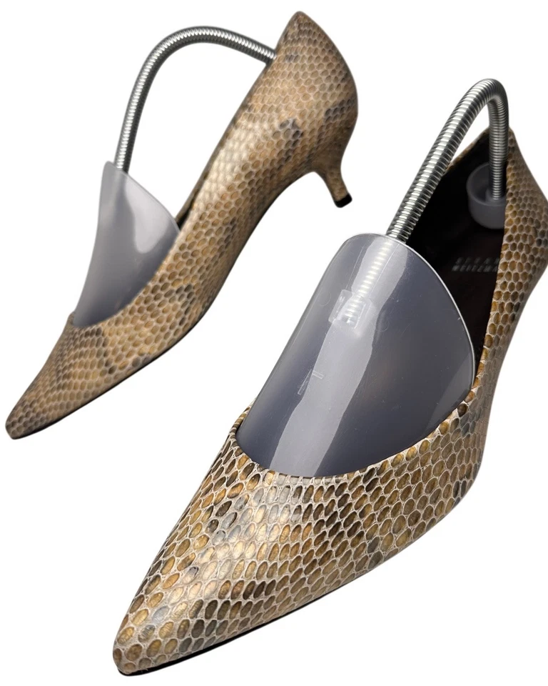 Stuart Weitzman Piel de Serpiente Gatito Tacón Talla 10 Gris Tostado Cuero Punta Lujo Foto 1 de 4