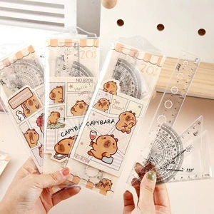 4Pcs/set Plastic Ruler Transparent Drawing Ruler Cartoon Capybara Ruler Set - Photo 1/7