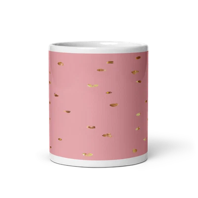 优雅11盎司陶瓷马克杯带金箔心柔软粉红色背景 — 第 1/3 张图片