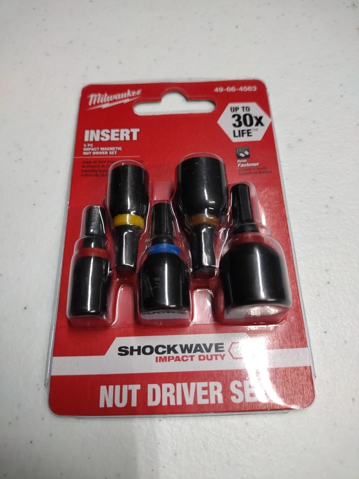 Milwaukee 49-66-4563 5 Piece Shockwave Magnetic Insert Hex Nut Driver Set NEW - Image 1 of 1