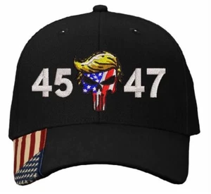 Trump 2025 Hat "45-47 USA Skull" Embroidered Adjustable USA300/AM350S Trump Hat - Picture 1 of 27