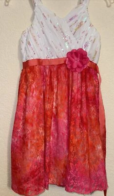 Vestido Bloome De Jeune Fille Niñas Talla 12 Rosa Y Naranja Sin Mangas Encaje Vestido Foto 1 de 4