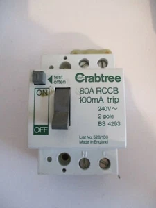 CRABTREE 80 AMP 100mA 528/100 BS4293 RCCB SCHUTZSCHALTER - Bild 1 von 1