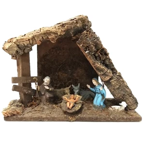 Vtg Rustic Nativity Creche With Affixed Figures Made In Italy Fontanini Style - Picture 1 of 12