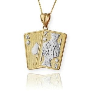 Gold Ace and King of Spades Blackjack 21 Hand Cards Charm Necklace - Picture 1 of 22