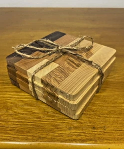 Hand-Crafted Wooden Coasters (4-set), All-Natural Wood, (2023, Made in USA) NEW! - Picture 1 of 8