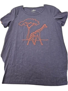 Lemon Way M Giraffe Tree Navt Red Tshirt Crew Women New - Picture 1 of 4