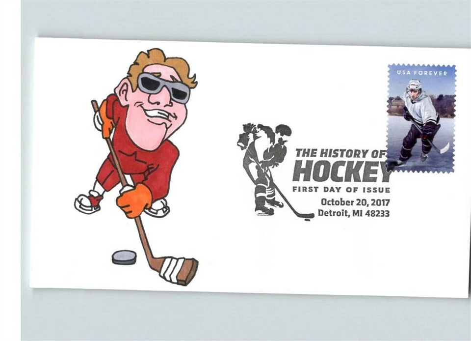 Hand Painted, ICE HOCKEY, Cartoon Player on First Day of Issue, # 1 of 1 - Image 1 of 1