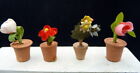 Vintage German Lot Of 4 Fabric Flowers In Pot 1:12 Dollhouse Miniatures