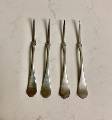 Set Of 4 Rogers Bros AL  4 1/2” One Tine Butter Picks Monogrammed - Image 1 of 4