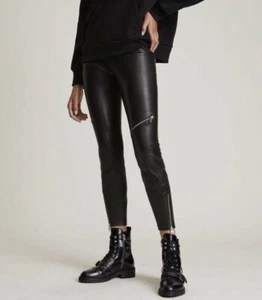 Allsaints Kriva Biker Leggings Zipper Polyurethane Pants Size 2 US - Picture 1 of 10