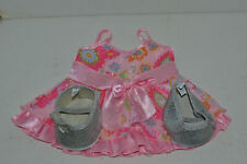 Build A Bear Clothing~Dress~Pink~Flowers~Silver Accents~Silver Glitter Shoes~BS