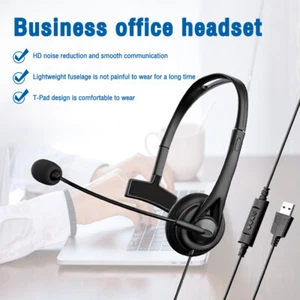 USB Headphones Computer Headset with Mic Noise Cancelling For Telephone Operator - Picture 1 of 24