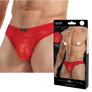 Sexy Low Rise Brazillian Cut Premium Lace Fabric Bikini Male Underwear L/XL Red - Picture 1 of 9