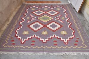8x10 ft Purpal Color Wool Kilim Flat Weave Floor Rugs Dhurrie Home Décor Carpet