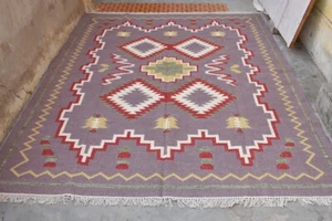Home Décor Carpet 8x10 Purple Color Wool Kilim Flat Weave Floor Rugs Dhurrie - Picture 1 of 6