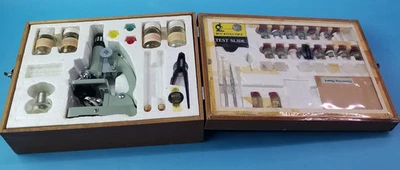 Vintage Focal 50x-1200x Microscope old school science set In Wooden Box as found - Image 1 of 4