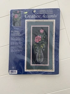 Dimensions ROSE DRAMA Counted Cross Stitch 7” x 16” Kit 7941 Rose Crystal Vase - Picture 1 of 6