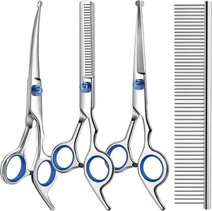 Professional 4 in 1 Dog Grooming Scissors Kit with Safety round Tips,Sharp & Dur - Picture 1 of 12