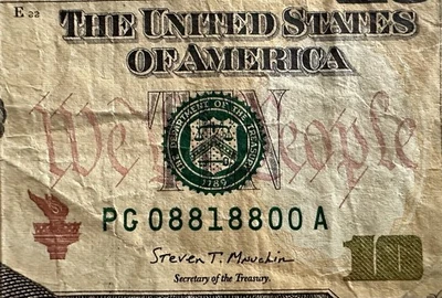 RADAR Trinary Bill Fancy Serial Note Serial Number PG08818800A 2017A $10 Dollar - Image 1 of 3