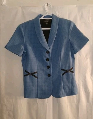 Perceptions Womens Blazer Blue& Black Buttons Shoulder Pads Short Sleeve Sz 8 - Image 1 of 4