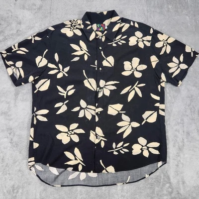 Camisa Jams World Para Hombre Grande Negra Beige Floral Hawaiana Aloha Botón Frontal Foto 1 de 4