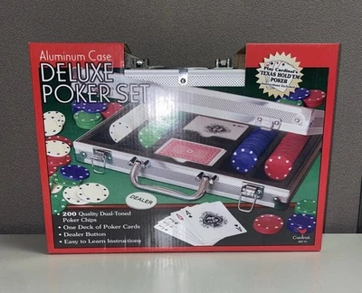 Deluxe Poker Set Aluminum Case 200 Dual Toned Poker Chips & Cards Dice Rules NEW - Image 1 of 4