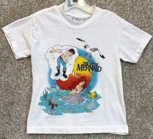 T-shirt vintage anni 90 Disney bambino media 5/6 sirenetta Ariel Flounder USA - Foto 1 di 14