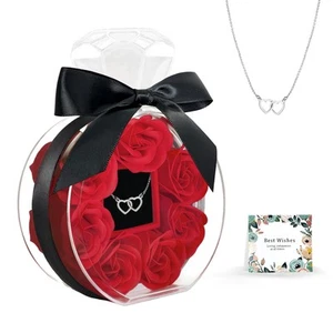 Preserved Rose with Heart Necklace Gift Artificial Flower Valentines Mothers ... - Picture 1 of 7