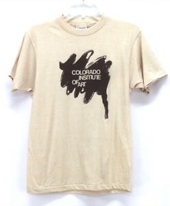 vintage 70s tan brown COLORADO INSTITUTE OF ART t-shirt hanes 50/50 thin S M
