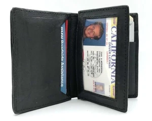 Black Genuine Leather Mens Bifold Wallet 20 Card Holder Front Pocket Organizer - Picture 1 of 11