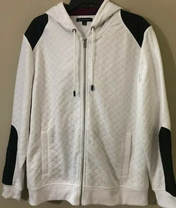 INC Men's Quilted Knit Jacket Full Zip Hooded Sweater White/Black Sz XL NWT - Picture 1 of 7