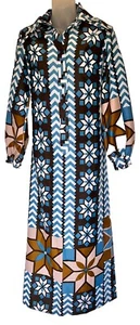 Vtg 1970s LANVIN Paris I Magnin OP Art MOD Dagger Collar Maxi Shirt Dress Sz 10 - Picture 1 of 10