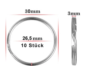 10 x EDELSTAHL Schlüsselringe Größe 30mm Metall Ringe für Schlüsselanhänge - Bild 1 von 2