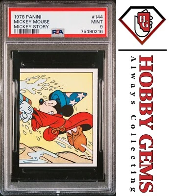 MICKEY MOUSE Fantasia PSA 9 1978 Panini Disney Mickey Story Sticker #144 - Image 1 of 2