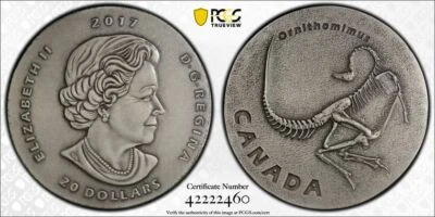2017 Canada Ornithomimus Fossil Silver Twenty Dollar Antique Finish PCGS MS69 - Image 1 of 3