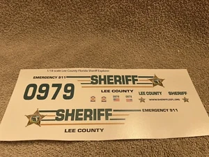 1/18 Scale Lee County Sheriff FL Waterslide Decals For Motormax Ford Explorer - Picture 1 of 1
