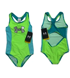 UNDER ARMOUR UPF 30 Girls Swimsuit 1-PC Green & Blue Racerback Size 4, 6, NWT - Picture 1 of 4