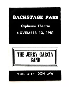 Jerry Garcia Backstage Pass Boston Orpheum 11/13/81 11/13/1981 Grateful Dead JG - Picture 1 of 9