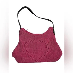 NWOT Y2K Heart Pink Woven Shoulder Bag - Picture 1 of 7