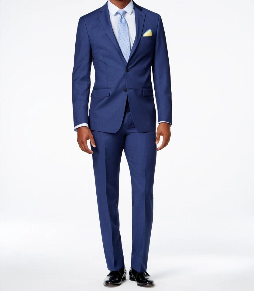 40r Calvin Klein Blue Xtreme Slim Fit Double Vent 100 Wool Suit Ma9
