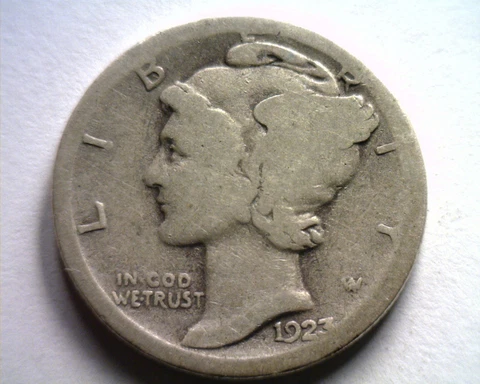 1923-S MERCURY DIME ABOUT GOOD / GOOD AG/G NICE ORIGINAL COIN BOBS COIN 99c SHIP Cover