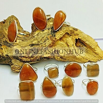 Natural Sunstone Gemstone 925 Sterling Silver Plated Bezel Wholesale Lot Rings - Image 1 of 4